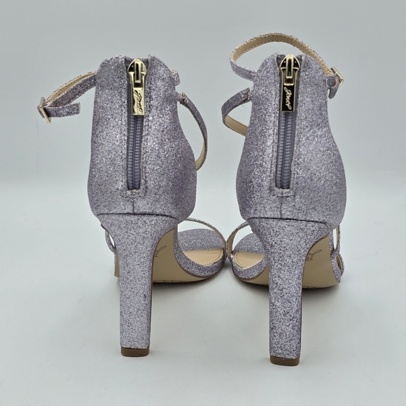 NWOT Jewel Badgley Mischka Diana Heeled Strappy Sandals, Lilac (Purple) Glitter - Picture 8 of 16